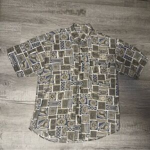 VTG Rare 90s Bugle Boy Mens L Cool Artistic AOP Pattern Short Sleeve Button Up